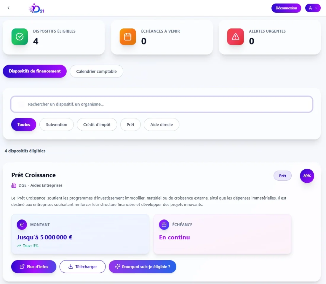 Aperçu de l’interface des agents DAD21