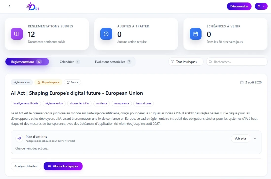 Interface de l’agent Réglementaire