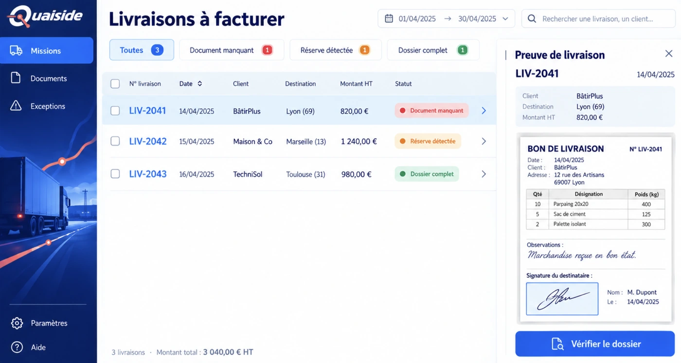 Interface du logiciel Quaiside